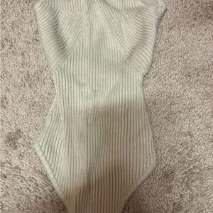 Abercrombie & Fitch Ribbed Tank Bodysuit in Neutral Beige